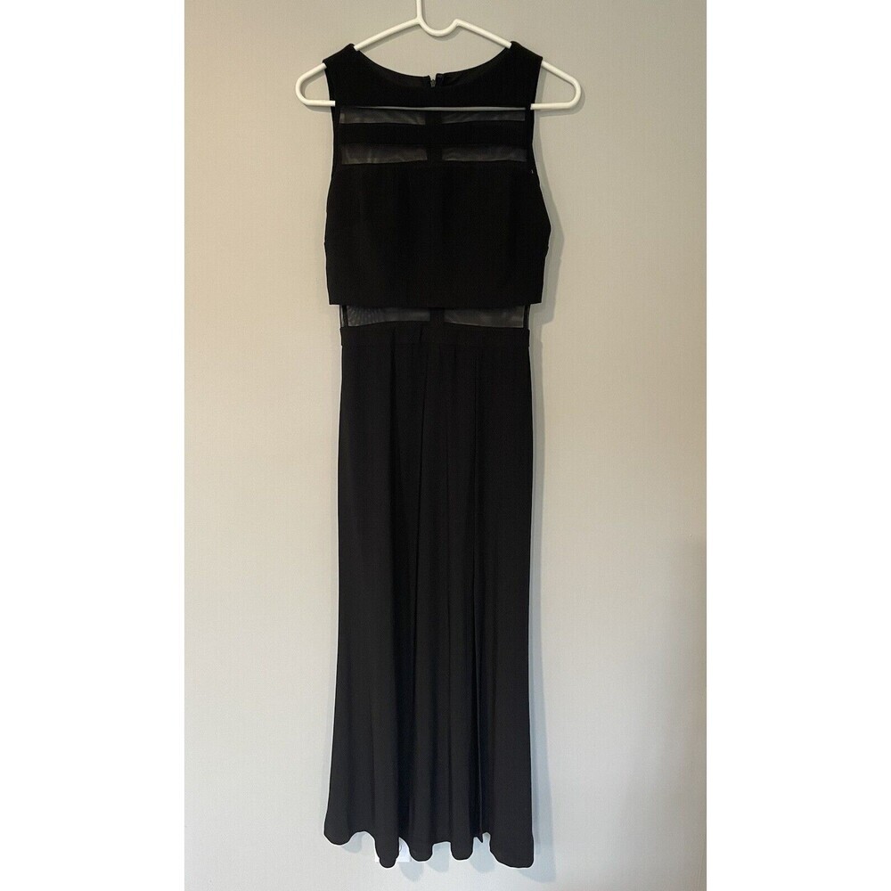 NW‎ Nightway Womens Black Maxi Evening Dress Gown Size 6 Sheer Paneled Sexy